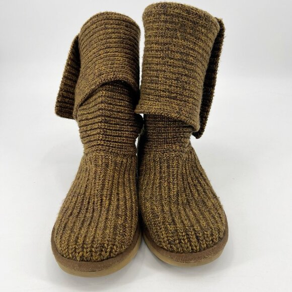 Ugg Women's Classic Cardy Sweater Pull On Boots Size 9 Brown Warm Comfy - Picture 2 of 8